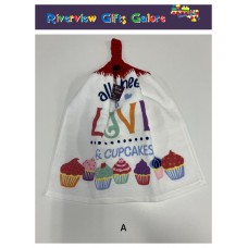 Crochet Top Hand Towel / Tea Towel - All You Need is Love & Cupcakes Crochet Top Hand Towel / Tea Towel - All You Need is Love & Cupcakes